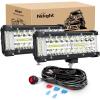 Nilight 6.5Inch Off-Road LED Light Bar, 2PCS 120W 3 Lighting Modes (White/Amber/White&Amber) Driving Fog Light Spot Flood Lights with 18AWG Wiring Harness for Truck Car ATV SUV Jeep Boat(Side Shooter Light + Wiring harness)