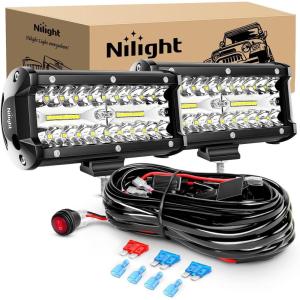 Nilight 6.5Inch Off-Road LED Light Bar, 2PCS 120W 3 Lighting Modes (White/Amber/White&Amber) Driving Fog Light Spot Flood Lights with 18AWG Wiring Harness for Truck Car ATV SUV Jeep Boat(White)