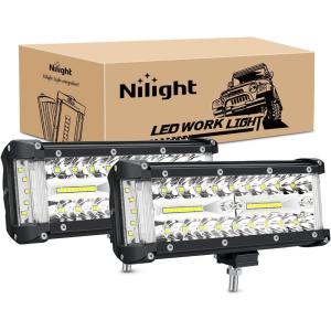 Nilight 6.5Inch Off-Road LED Light Bar, 2PCS 120W 3 Lighting Modes (White/Amber/White&Amber) Driving Fog Light Spot Flood Lights with 18AWG Wiring Harness for Truck Car ATV SUV Jeep Boat(Side Shooter Light 2PC)