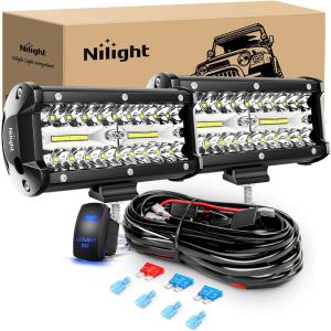 Nilight LED Light Bar 4Inch 48W Square Portable Flood Pod Cigarette Lighter Powered with Wiring Magnetic Base 16LEDs Fog Driving Work Roof Bumper Lights for Truck Tractor Golf Cart UTV(2Pcs Led Pods+ Wiring)