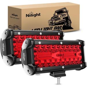 Nilight LED Light Bar 4Inch 48W Square Portable Flood Pod Cigarette Lighter Powered with Wiring Magnetic Base 16LEDs Fog Driving Work Roof Bumper Lights for Truck Tractor Golf Cart UTV(2Pcs Led Pods Red)