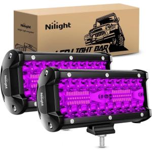 Nilight LED Light Bar 4Inch 48W Square Portable Flood Pod Cigarette Lighter Powered with Wiring Magnetic Base 16LEDs Fog Driving Work Roof Bumper Lights for Truck Tractor Golf Cart UTV(2Pcs Led Pods Purple)