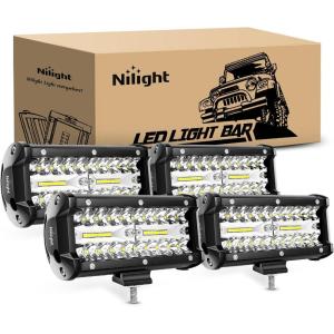 Nilight LED Light Bar 4Inch 48W Square Portable Flood Pod Cigarette Lighter Powered with Wiring Magnetic Base 16LEDs Fog Driving Work Roof Bumper Lights for Truck Tractor Golf Cart UTV(4Pcs Led Pods)