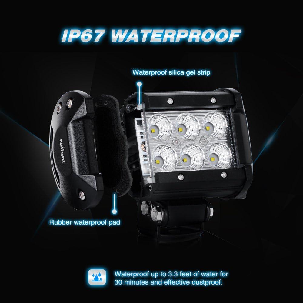 imageNilight LED Light Bar 2PCS 18W Flood Led Off Road Lights With 12V 5Pin Rocker Switch 16AWG Wiring Harness Kit2 Lead 2 Years Warranty