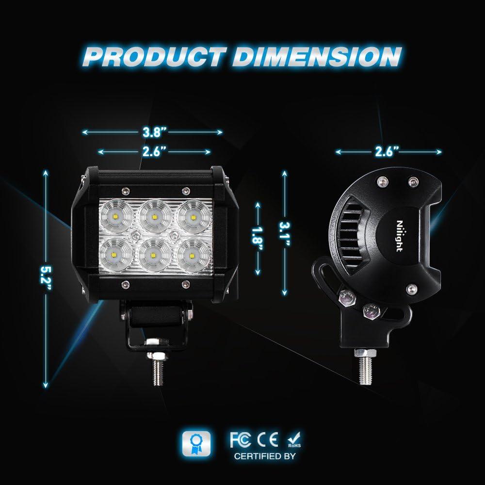 imageNilight LED Light Bar 2PCS 18W Flood Led Off Road Lights With 12V 5Pin Rocker Switch 16AWG Wiring Harness Kit2 Lead 2 Years Warranty