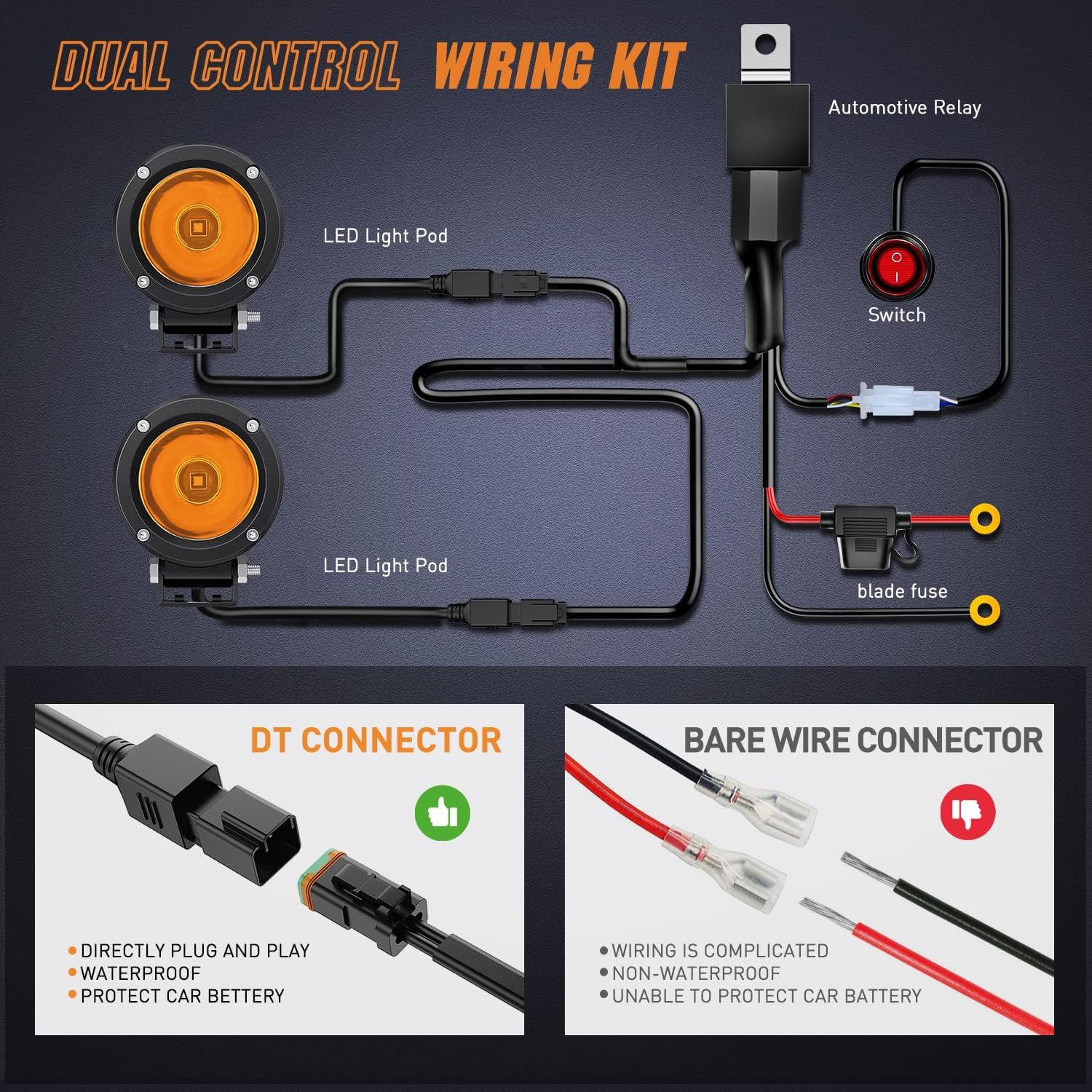 imageNilight Motorcycle Led Pods Amber Fog Lights 2PCS 3Inch Yellow Round led Offroad Builtin EMC Driving Lights w 18AWG DT Wiring Harness Kit for Motorbike SUV ATV Truck Boat Tractor2Pcs Amber LightsWiring harness