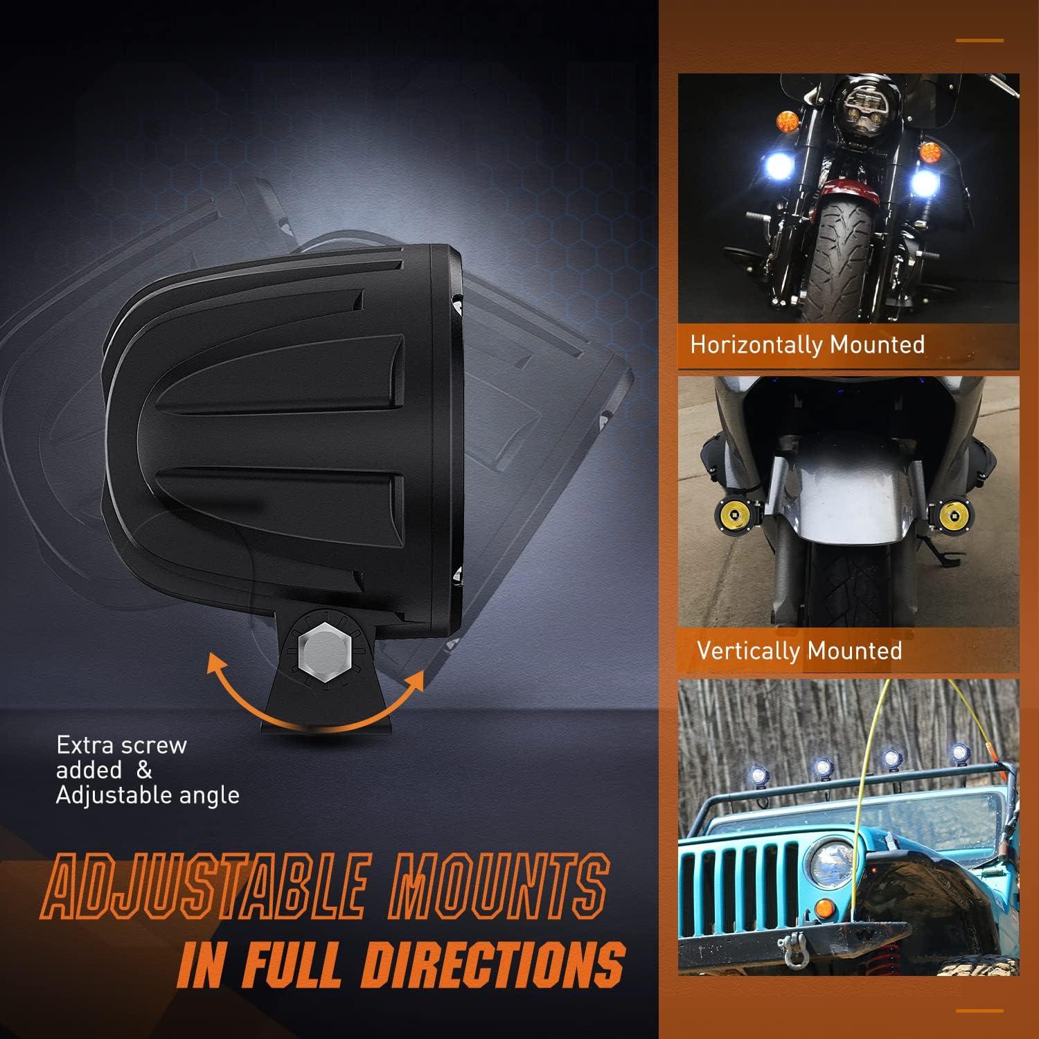 imageNilight Motorcycle Led Pods Amber Fog Lights 2PCS 3Inch Yellow Round led Offroad Builtin EMC Driving Lights w 18AWG DT Wiring Harness Kit for Motorbike SUV ATV Truck Boat Tractor2Pcs White Lights
