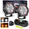 Nilight 4 Inch Hexagon LED Pod Lights with DRL 30 W 2600LM 10°Super Spot Auxiliary Offroad Driving Work Light w/ 16AWG Wiring Harness Kit for Truck UTV ATV SUV 4×4(4 Inch Pod Lights with Amber DRL)