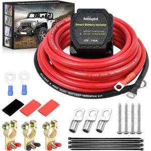 Nilight Dual Battery Isolator Kit Smart Adjustable 12V 140 AMP Auto Manual Voltage Sensitive Relay VSR Automatic Disconnect Switch Delay Setting Waterproof for Truck Car Van RV ATV UTV Marine Boat(140 Amp Kit)