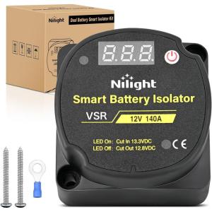 Nilight Dual Battery Isolator Kit Smart Adjustable 12V 140 AMP Auto Manual Voltage Sensitive Relay VSR Automatic Disconnect Switch Delay Setting Waterproof for Truck Car Van RV ATV UTV Marine Boat(140 Amp w/Voltmeter)