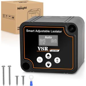 Nilight Dual Battery Isolator Kit Smart Adjustable 12V 140 AMP Auto Manual Voltage Sensitive Relay VSR Automatic Disconnect Switch Delay Setting Waterproof for Truck Car Van RV ATV UTV Marine Boat(140 Amp Adjustable w/Voltmeter)