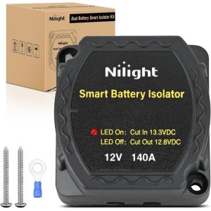 Nilight Dual Battery Isolator Kit Smart Adjustable 12V 140 AMP Auto Manual Voltage Sensitive Relay VSR Automatic Disconnect Switch Delay Setting Waterproof for Truck Car Van RV ATV UTV Marine Boat(140 Amp)