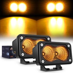 Nilight Motorcycle LED Pods 2 PCS 3 Inch Flood Offroad Fog Light 1160LM Driving Auxiliary Lights w/18AWG DT Wiring Harness Kit for ATV Truck Boat Tractor Forklift(Amber Led Pods)
