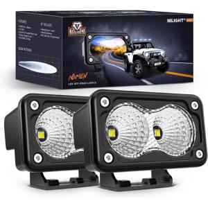 Nilight Motorcycle LED Pods 2 PCS 3 Inch Flood Offroad Fog Light 1160LM Driving Auxiliary Lights w/18AWG DT Wiring Harness Kit for ATV Truck Boat Tractor Forklift(White Led Pods)