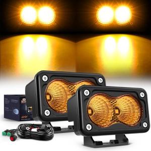 Nilight Motorcycle LED Pods 2 PCS 3 Inch Flood Offroad Fog Light 1160LM Driving Auxiliary Lights w/18AWG DT Wiring Harness Kit for ATV Truck Boat Tractor Forklift(Amber Led Pods +Wiring harness)