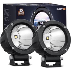 Nilight Motorcycle Led Pods Amber Fog Lights 2PCS 3Inch Yellow Round led Offroad Built-in EMC Driving Lights w/ 18AWG DT Wiring Harness Kit for Motorbike SUV ATV Truck Boat Tractor(2Pcs White Lights)
