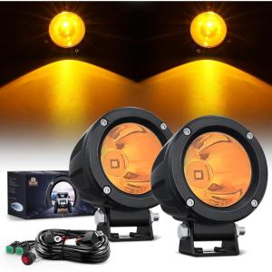 Nilight Motorcycle Led Pods Amber Fog Lights 2PCS 3Inch Yellow Round led Offroad Built-in EMC Driving Lights w/ 18AWG DT Wiring Harness Kit for Motorbike SUV ATV Truck Boat Tractor(2Pcs Amber Lights+Wiring harness)