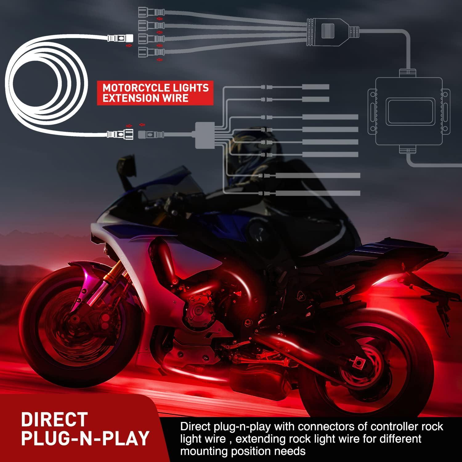 imageNilight Extension Cable for Motorcycle LED Strip Lights 4PCS 2 Feet Extension Cords 3PCS 2 Way Y Splitter 4PIN Extension Cord for Underglow Neon Accent Light Strips Rock Lights