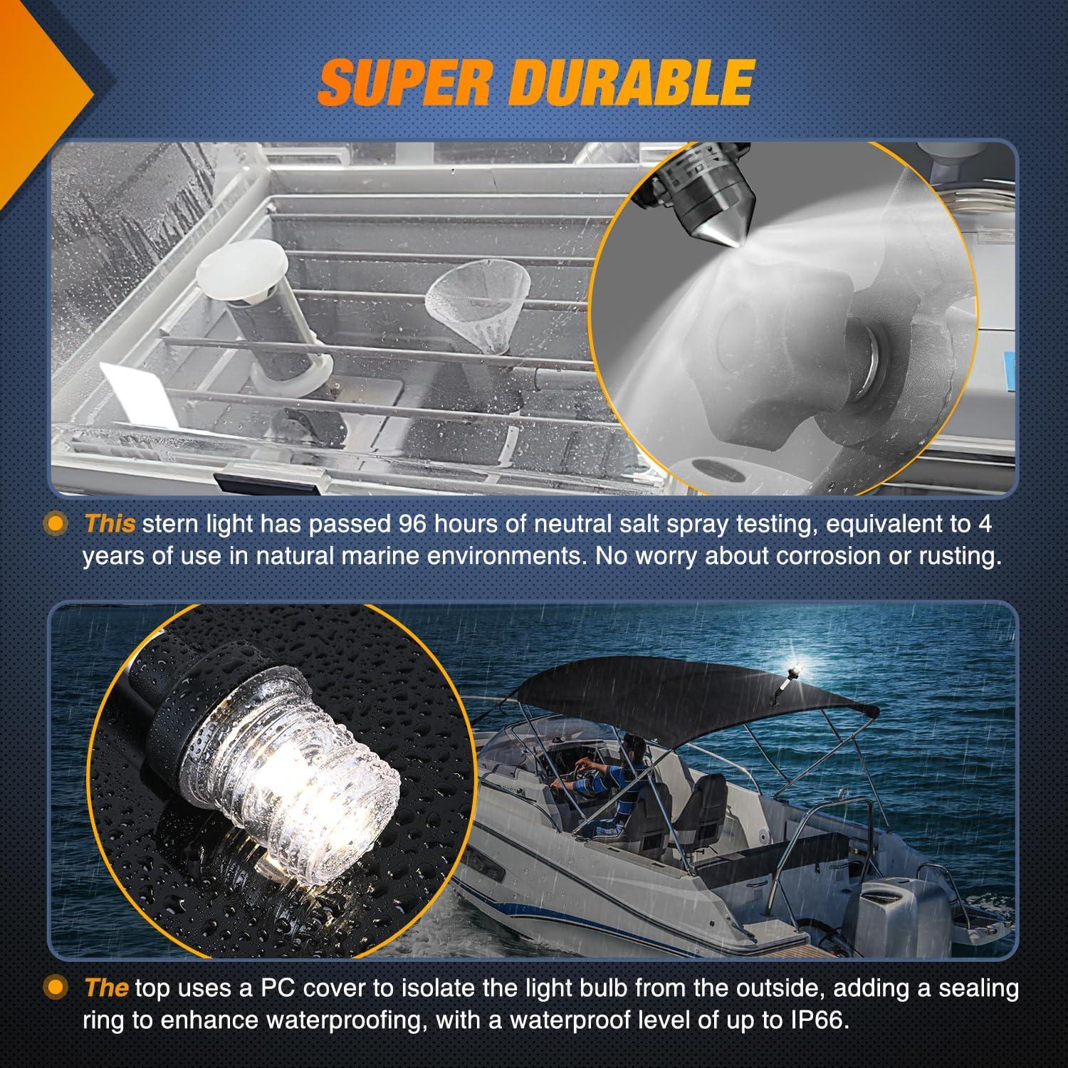 imageNilight Marine Boat Stern Light 12Inch White Fold Down Anchor Lights 12V 24V Waterproof 360 Lighting Navigation Lamp for Fishing Sailboat Yacht Pontoon Speedboat Dinghy9Inch Boat Stern Light