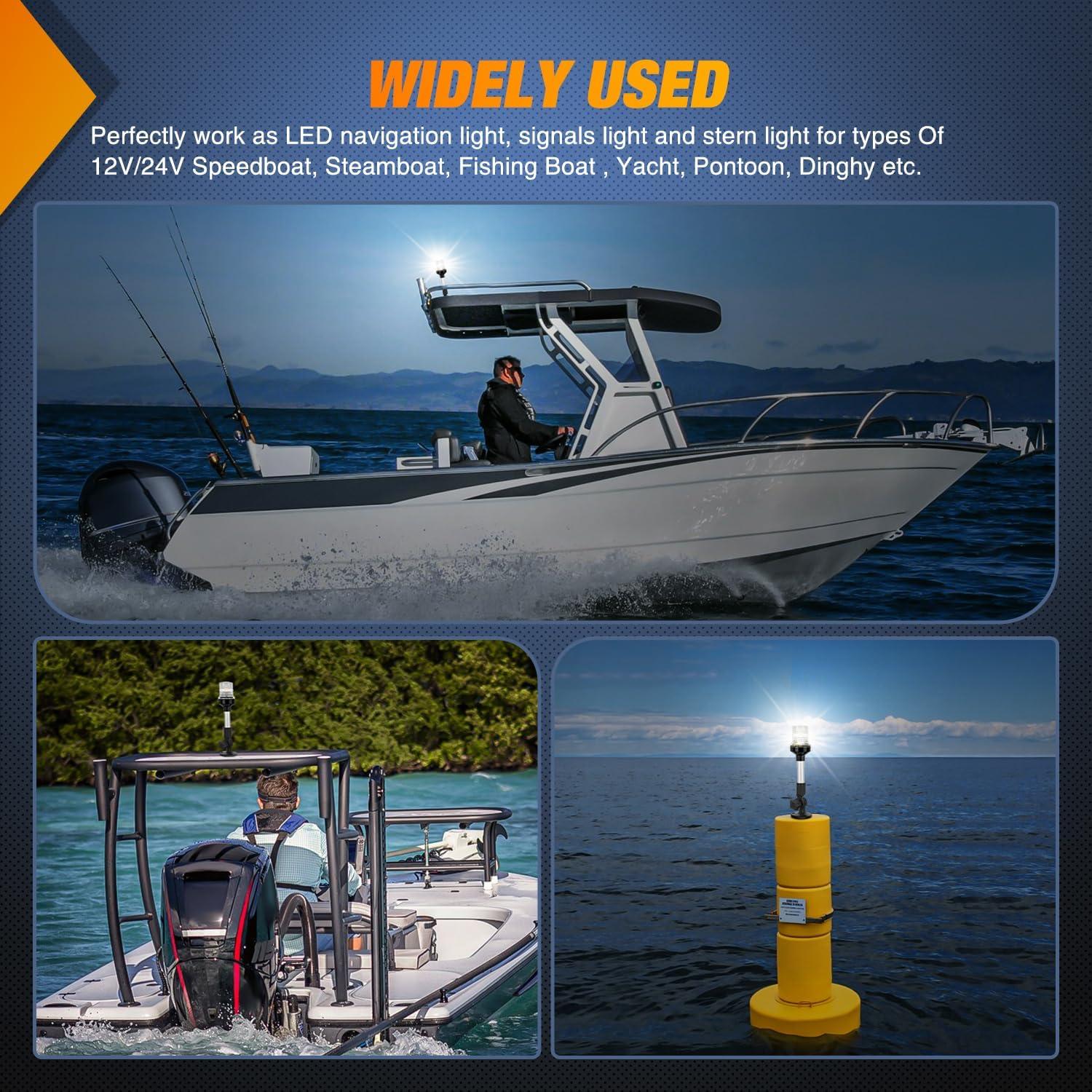 imageNilight Marine Boat Stern Light 12Inch White Fold Down Anchor Lights 12V 24V Waterproof 360 Lighting Navigation Lamp for Fishing Sailboat Yacht Pontoon Speedboat Dinghy9Inch Boat Stern Light