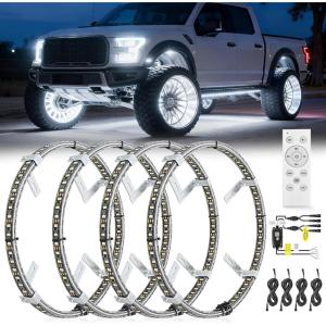 Nilight 4PCS 15.5inch Double Row LED Wheel Ring Lights Pure White with Wiring Harness Kit Rocker Switch Control Dual Row for Car Van SUV Truck(Pure White w/Remote)