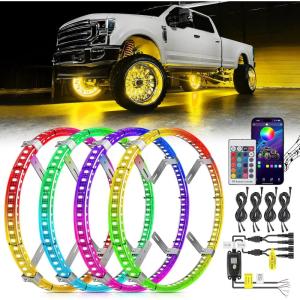 Nilight 4PCS 15.5inch Double Row LED Wheel Ring Lights Pure White with Wiring Harness Kit Rocker Switch Control Dual Row for Car Van SUV Truck(RGB-Double Row)