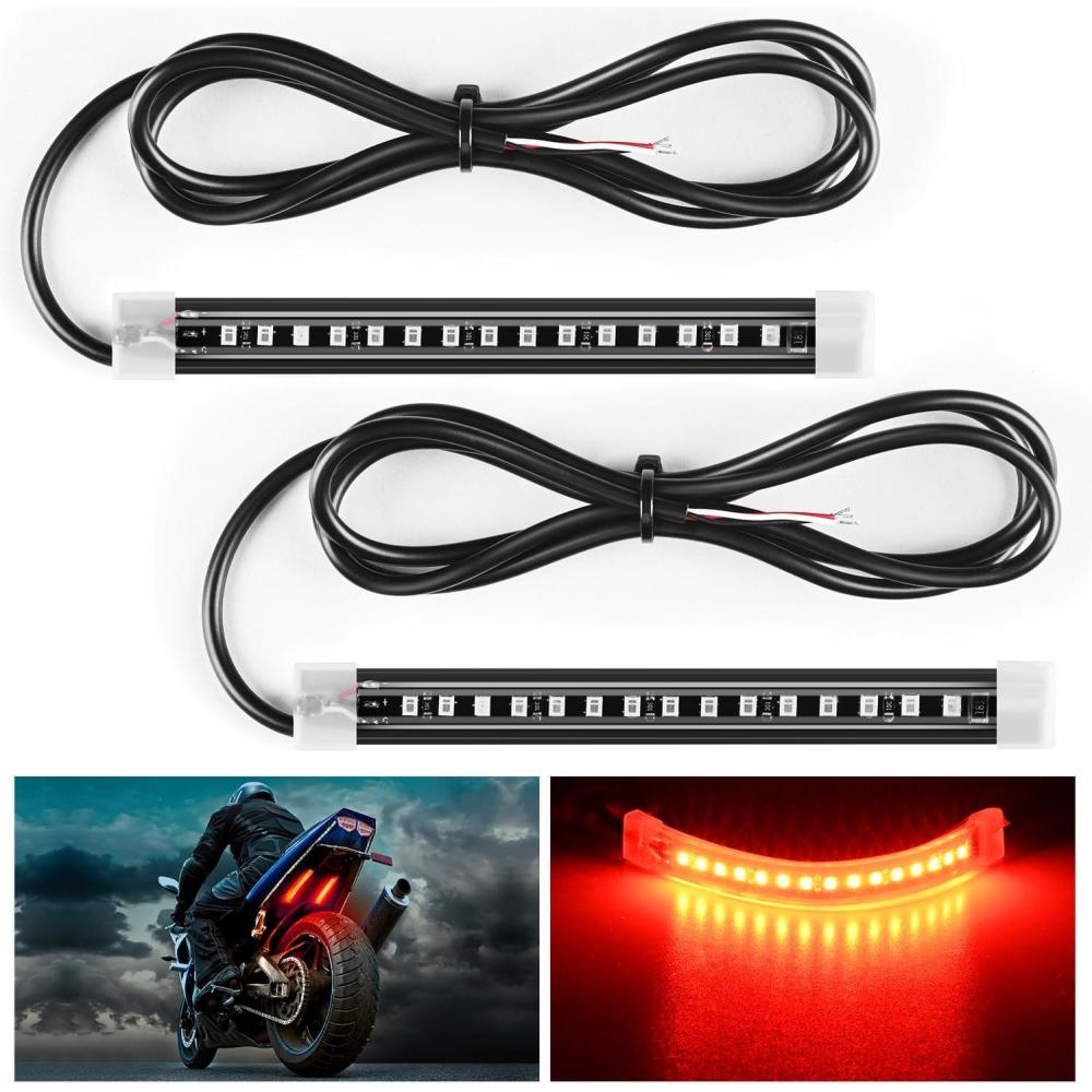 imageNilight 32 LED 8 Flexible License Plate Light Strip Tail Brake Stop Turn Signal Universal Fit for Harley Motorcycle Bike ATV Car SUVAmber
