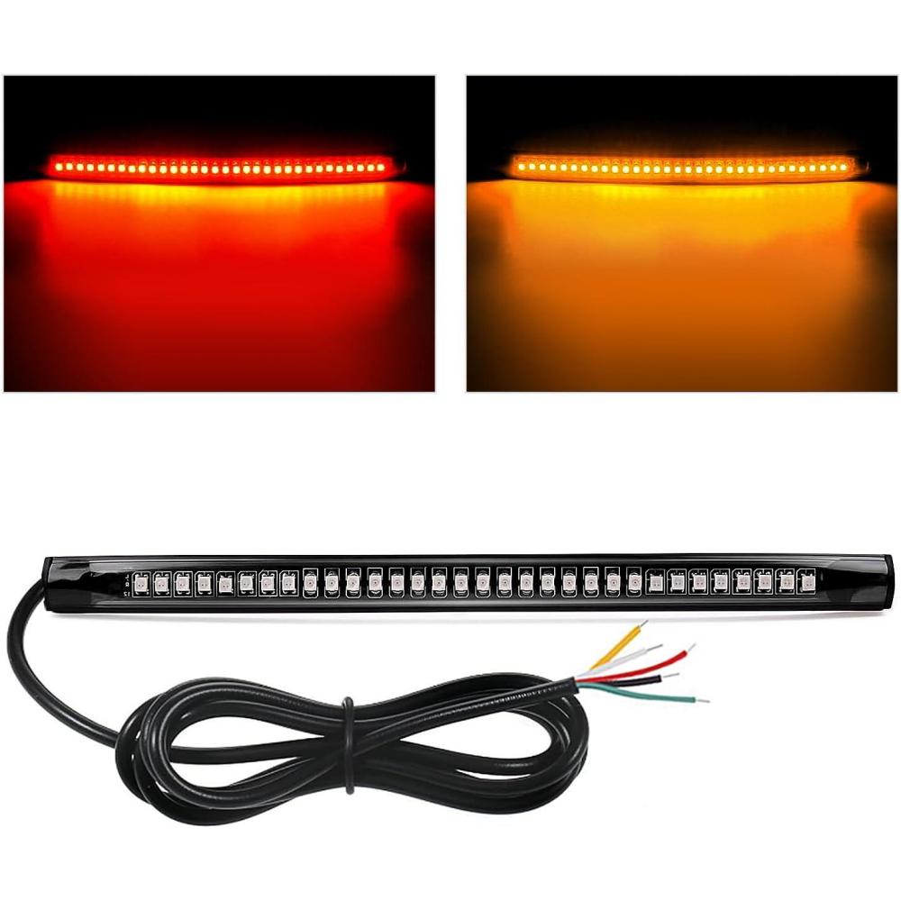 imageNilight 32 LED 8 Flexible License Plate Light Strip Tail Brake Stop Turn Signal Universal Fit for Harley Motorcycle Bike ATV Car SUVAmber Red