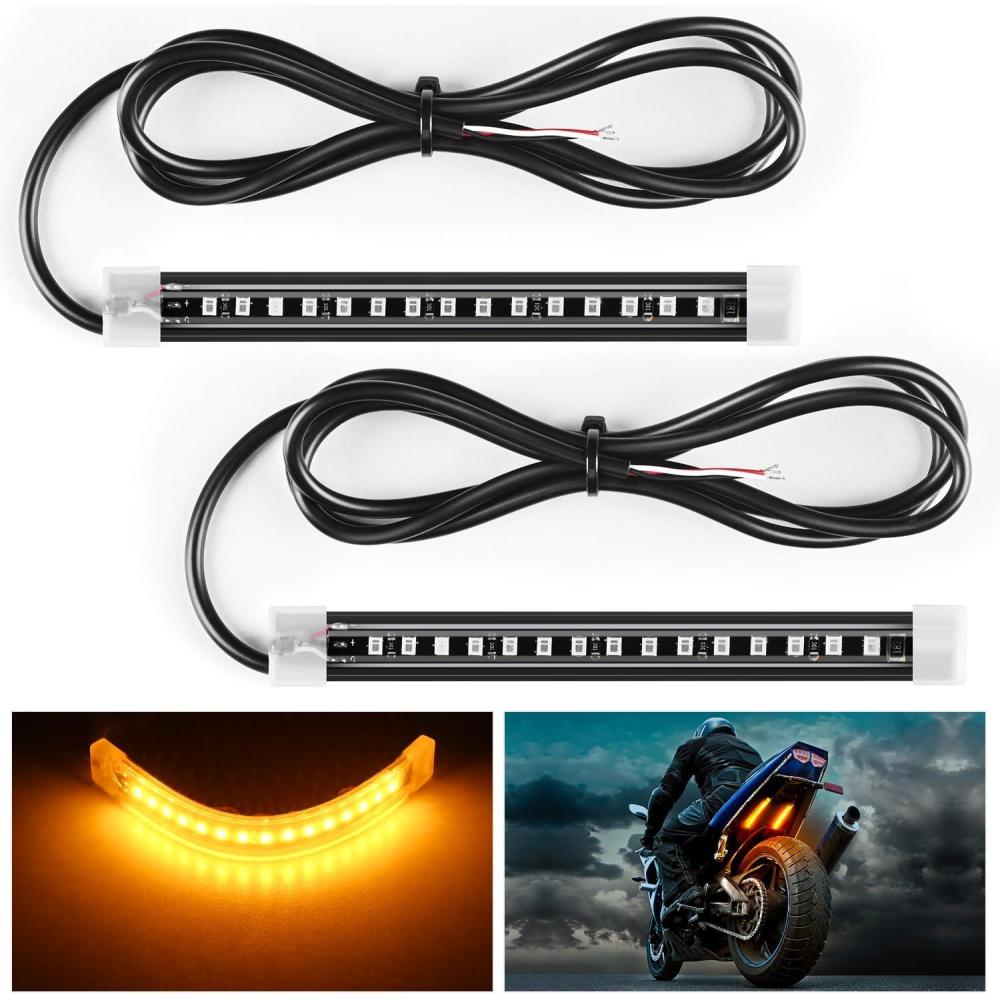 imageNilight 32 LED 8 Flexible License Plate Light Strip Tail Brake Stop Turn Signal Universal Fit for Harley Motorcycle Bike ATV Car SUVWhite Yellow