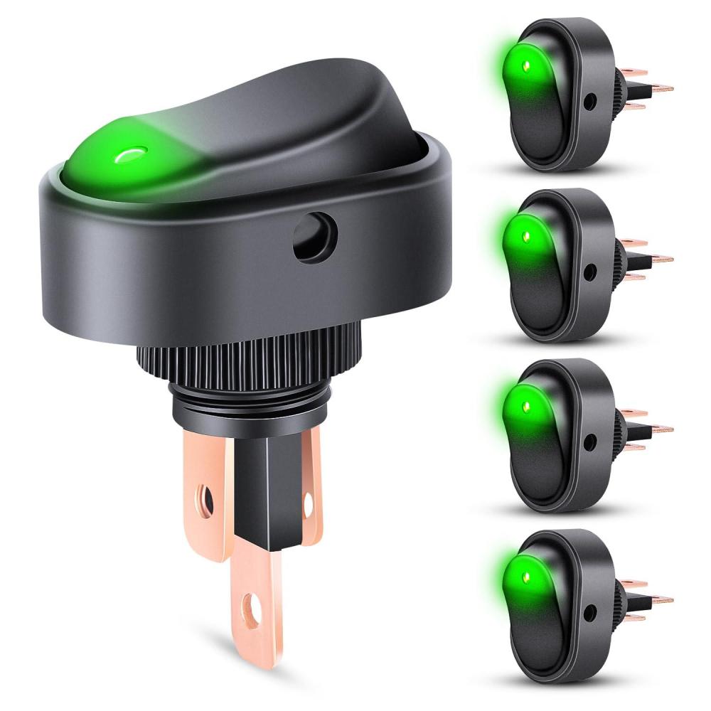 imageNilight 5PCS LED Lighted Rocker Switch 12V Red Illuminated ON Off Toggle Switches 30A 3Pin SPST Oval Shaped 12mm Hole for Automotive Car Truck RV Motorcycles Marine Boats5Pcs Rocker Switch Green