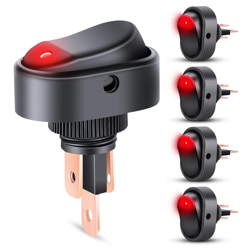 imageNilight 5PCS LED Lighted Rocker Switch 12V Red Illuminated ON Off Toggle Switches 30A 3Pin SPST Oval Shaped 12mm Hole for Automotive Car Truck RV Motorcycles Marine Boats5Pcs Rocker Switch Red