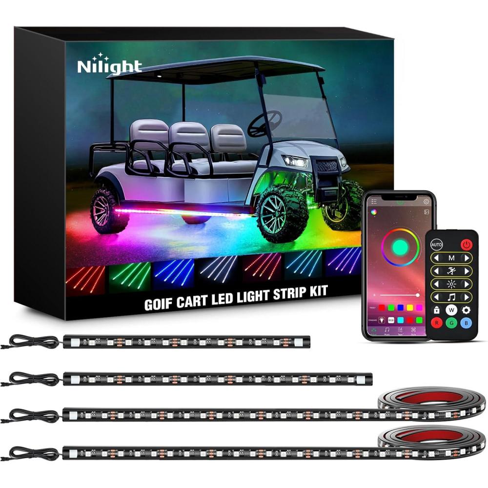 imageNilight 6PCS Golf Cart Underbody Light Kit with Canopy Lights Dream Color MultiMode Neon Accent Lighting APP Remote Control Sound Active Music Sync IP67 Waterproof 12V65V for EZGO Yamaha Club Car4 PCS