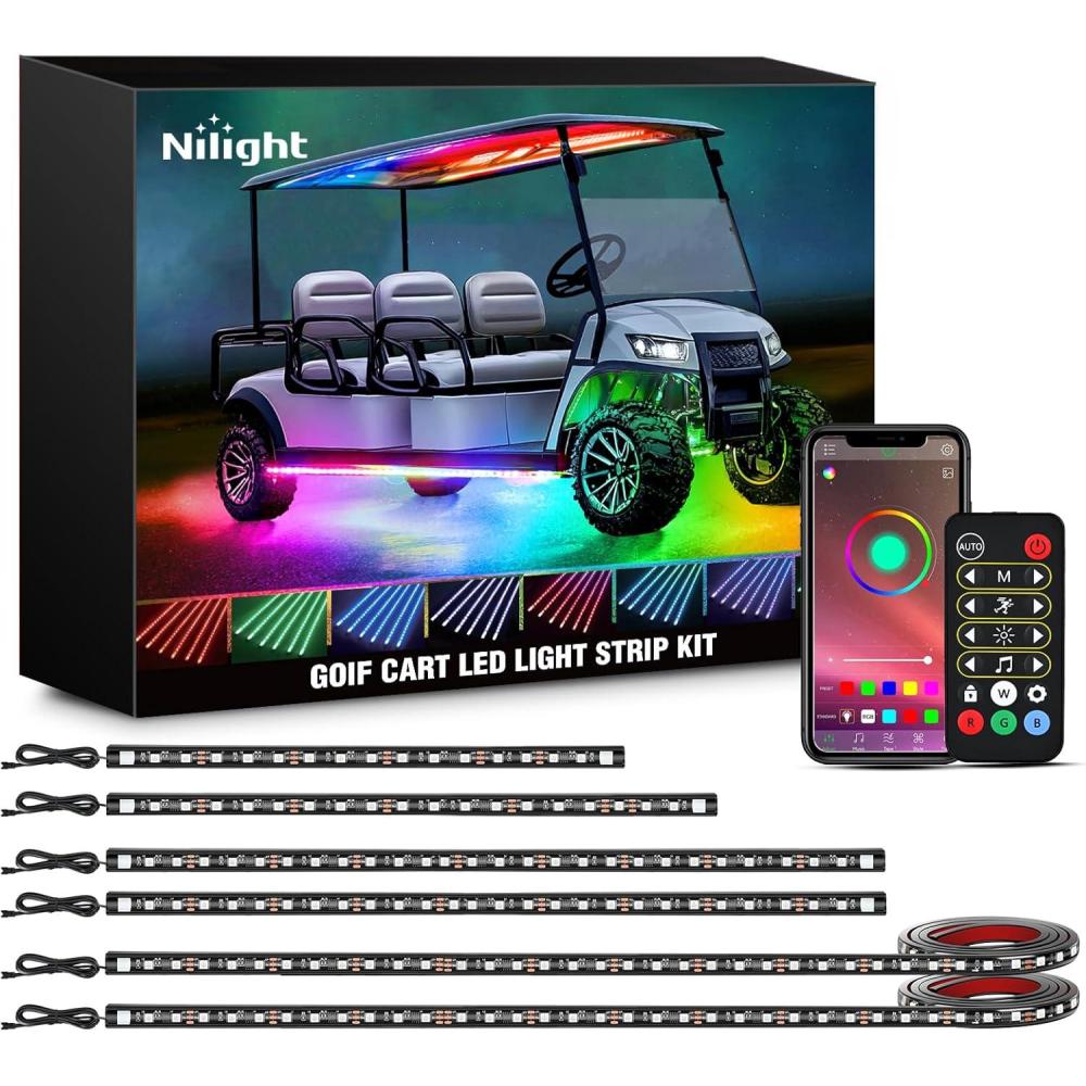 imageNilight 6PCS Golf Cart Underbody Light Kit with Canopy Lights Dream Color MultiMode Neon Accent Lighting APP Remote Control Sound Active Music Sync IP67 Waterproof 12V65V for EZGO Yamaha Club Car6 PCS
