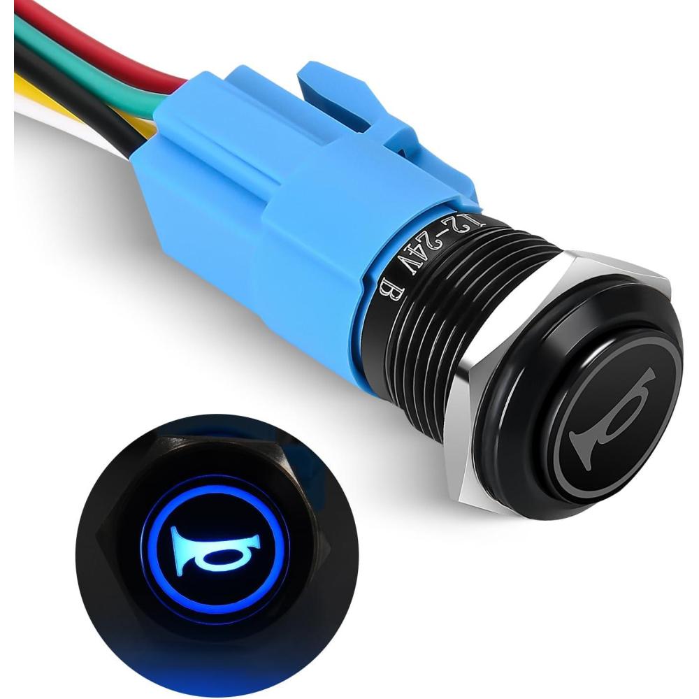 imageNilight 8PCS 12V 20A Round Blue Toggle LED Rocker Switch OnOff Control SPST 3Pins for 12V Car Truck Boat Marine OffRoad Vehicle with 24PCS Wires16mm Horn Switch