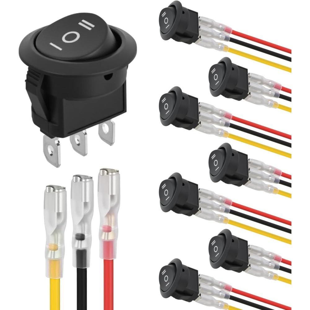 imageNilight 8PCS 12V 20A Round Blue Toggle LED Rocker Switch OnOff Control SPST 3Pins for 12V Car Truck Boat Marine OffRoad Vehicle with 24PCS Wires8PCS 3 Way Round Switch