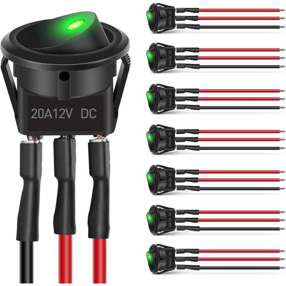 imageNilight 8PCS 12V 20A Round Blue Toggle LED Rocker Switch OnOff Control SPST 3Pins for 12V Car Truck Boat Marine OffRoad Vehicle with 24PCS Wires8Pcs LED Switch Green