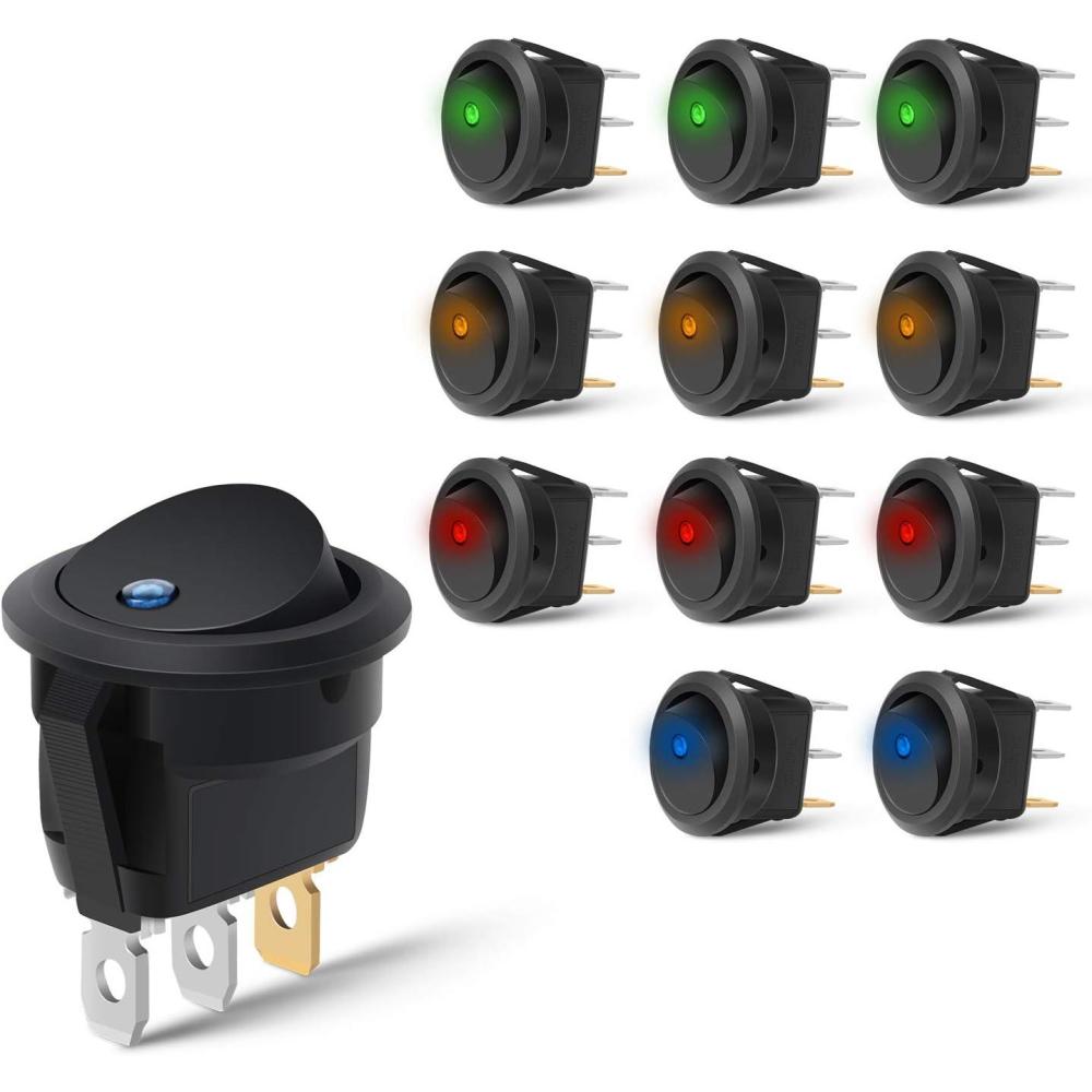 imageNilight 90013L 12PCS Round Toggle LED Switch 12V Car Truck Rocker OnOff Control Blue Green Yellow Red