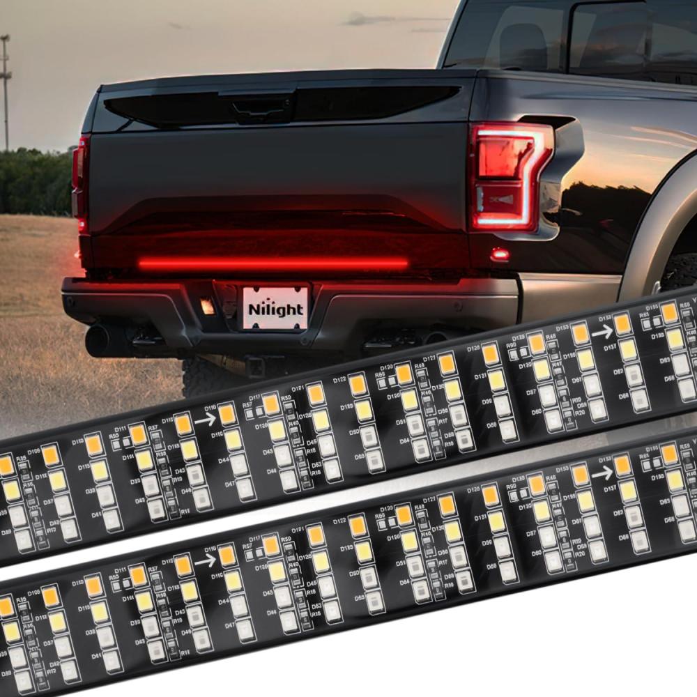 imageNilight Truck Tailgate Light Strip 60quot Quad Row 648 LED Strip with Red Running Brake Lights White Reverse Lamp Amber Turn Signals48 Tailgate Light Strip Quad Row