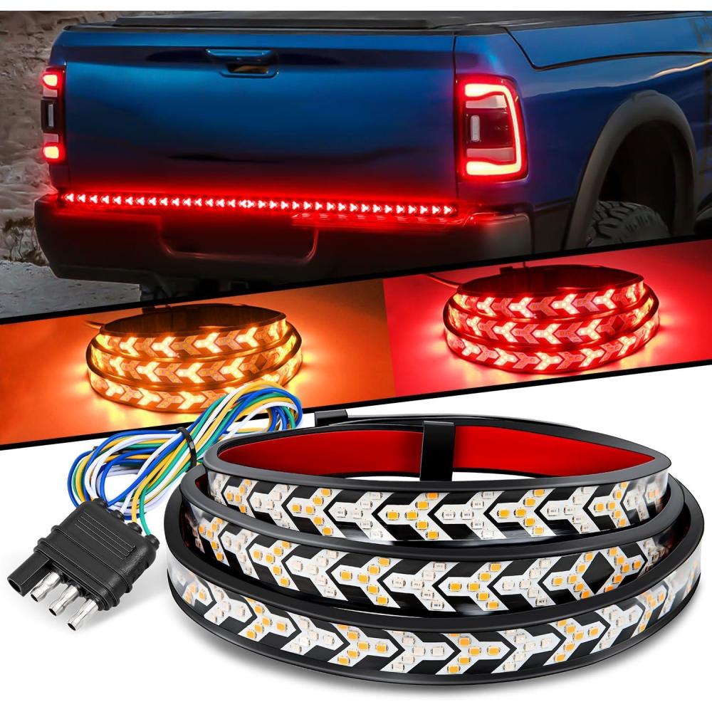 imageNilight Truck Tailgate Light Strip 60quot Quad Row 648 LED Strip with Red Running Brake Lights White Reverse Lamp Amber Turn Signals48 Tailgate Light Strip RedAmber Arrow