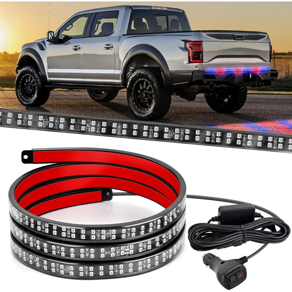 imageNilight Truck Tailgate Light Strip 60quot Quad Row 648 LED Strip with Red Running Brake Lights White Reverse Lamp Amber Turn Signals60 Tailgte Strobe Red Blue