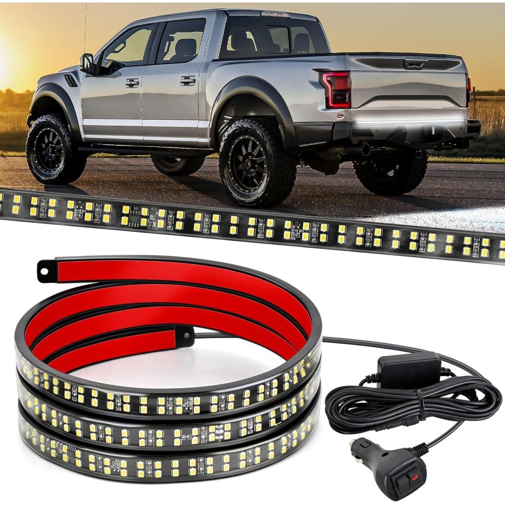 imageNilight Truck Tailgate Light Strip 60quot Quad Row 648 LED Strip with Red Running Brake Lights White Reverse Lamp Amber Turn Signals60 Tailgte Strobe White