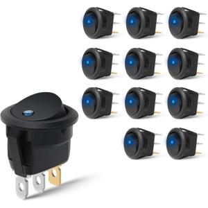 Nilight 12PCS 12V Blue Round Toggle LED Switch 20A 12V DC On/Off SPST for Car Truck Rocker On-Off Control(12Pcs Round Switch Blue)