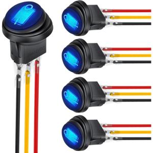Nilight 12PCS 12V Blue Round Toggle LED Switch 20A 12V DC On/Off SPST for Car Truck Rocker On-Off Control(5Pcs Blue)