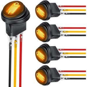 Nilight 12PCS 12V Blue Round Toggle LED Switch 20A 12V DC On/Off SPST for Car Truck Rocker On-Off Control(5Pcs Yellow)