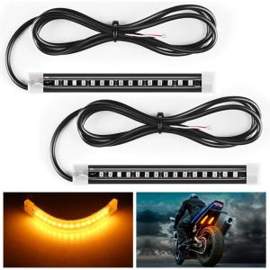 Nilight 32 LED 8’’ Flexible License Plate Light Strip Tail Brake Stop Turn Signal Universal Fit for Harley Motorcycle Bike ATV Car SUV(White Yellow)