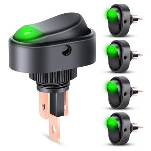 Nilight 5PCS LED Lighted Rocker Switch 12V Red Illuminated ON Off Toggle Switches 30A 3Pin SPST Oval Shaped 12mm Hole for Automotive Car Truck RV Motorcycles Marine Boats(5Pcs Rocker Switch Green)