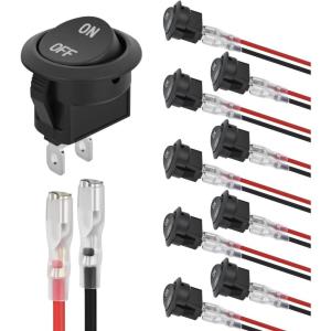 Nilight 8PCS 12V 20A Round Blue Toggle LED Rocker Switch On-Off Control SPST 3Pins for 12V Car Truck Boat Marine Off-Road Vehicle with 24PCS Wires(10PCS Round Rocker Switches)