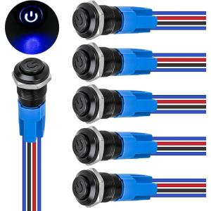 Nilight 8PCS 12V 20A Round Blue Toggle LED Rocker Switch On-Off Control SPST 3Pins for 12V Car Truck Boat Marine Off-Road Vehicle with 24PCS Wires(6pcs 12mm LED Switch)