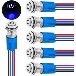Nilight 8PCS 12V 20A Round Blue Toggle LED Rocker Switch On-Off Control SPST 3Pins for 12V Car Truck Boat Marine Off-Road Vehicle with 24PCS Wires(6pcs 12mm LED Switch Blue)