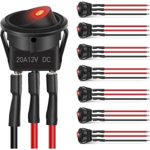 Nilight 8PCS 12V 20A Round Blue Toggle LED Rocker Switch On-Off Control SPST 3Pins for 12V Car Truck Boat Marine Off-Road Vehicle with 24PCS Wires(8Pcs LED Switch Red)